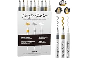 NAUETS Acrylic Paint Pens Markers,9 Pack Acrylic Markers, 2-3mm Medium Tip, White Gold Silver Paint Pen for Art Projects, Drawing, Rock Painting,Wood, Plastic, Metal, Canvas DIY Crafts