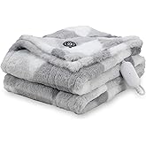 Berkshire Blanket Heated Throw Blanket, Grace Fur to Loftmink Reversible Electric Throw with 4 Heat Levels, Fast Heating Printed Throw for Couch and Bed, Auto Shut-Off Feature (50"x60")