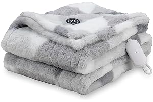 Berkshire Blanket Heated Throw Blanket, Grace Fur to Loftmink Reversible Electric Throw with 4 Heat Levels, Fast Heating Printed Throw for Couch and Bed, Auto Shut-Off Feature (50"x60")