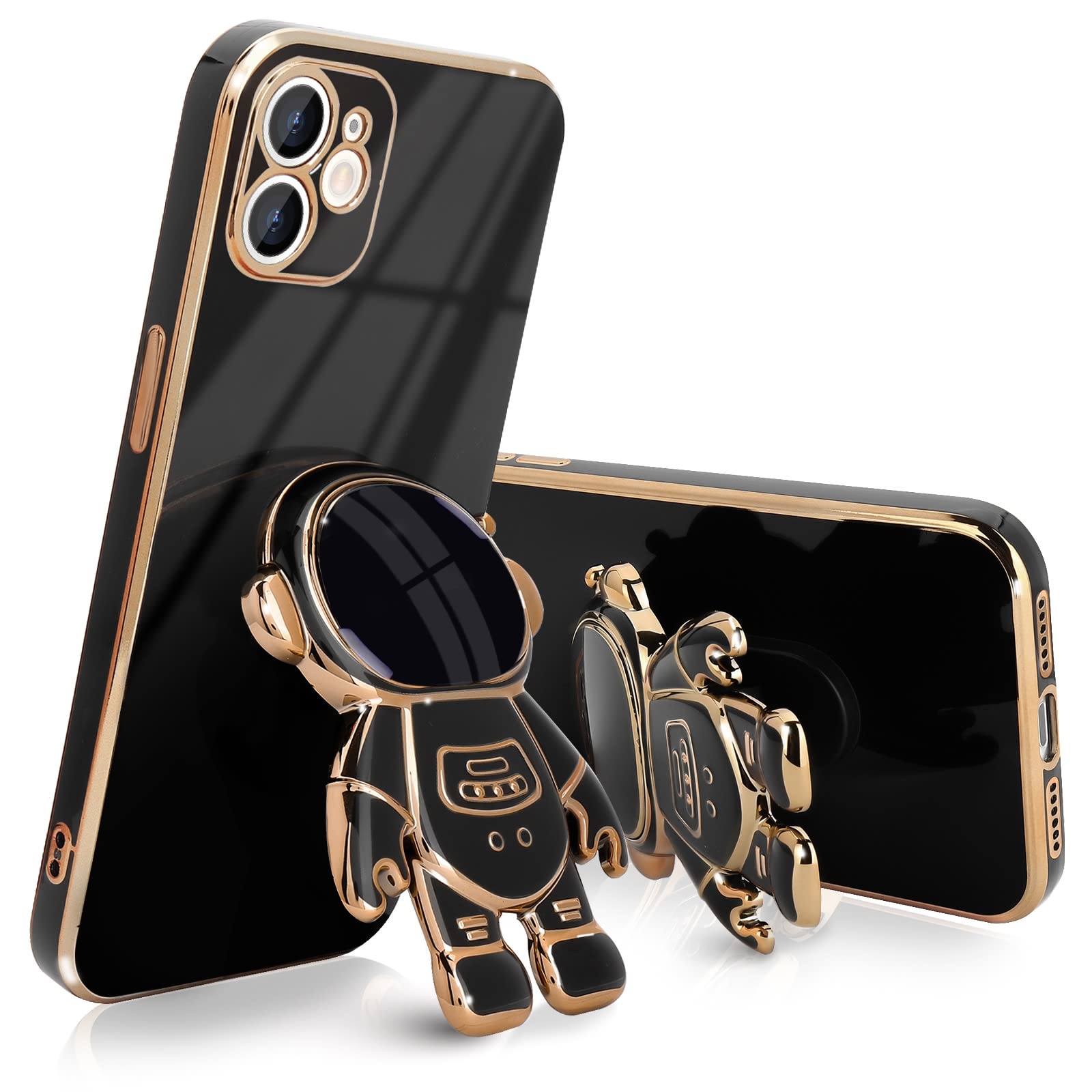 Pepmune Compatible with iPhone 12 Mini Case Cute 3D Astronaut Stand Design Camera Protection Shockproof Soft Back Cover for Apple iPhone 12 Mini Phone Case Black