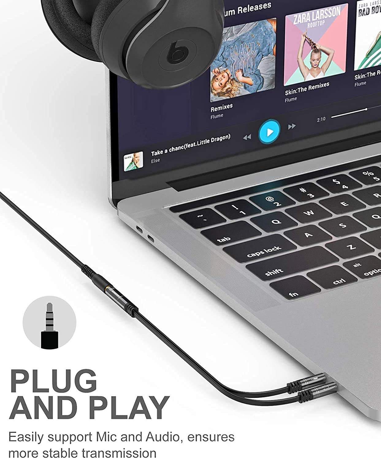 KINGTOP Headphone Splitter, 3.5mm Headset Splitter, Headphone Mic Splitter Cable for Headset to Older Laptops/PCs