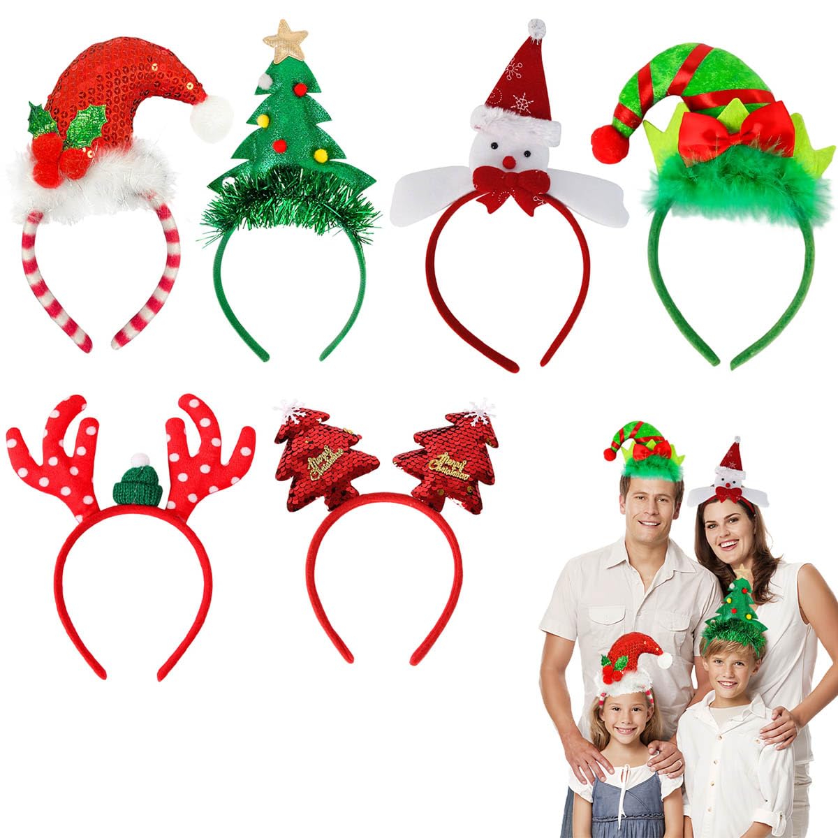 SHIFANQI 6 Pack Christmas Headbands for Women Adults Girls, Xmas Reindeer Antlers Headband with Ears, Headwear Christmas Costume Party Holiday Festival Decoration