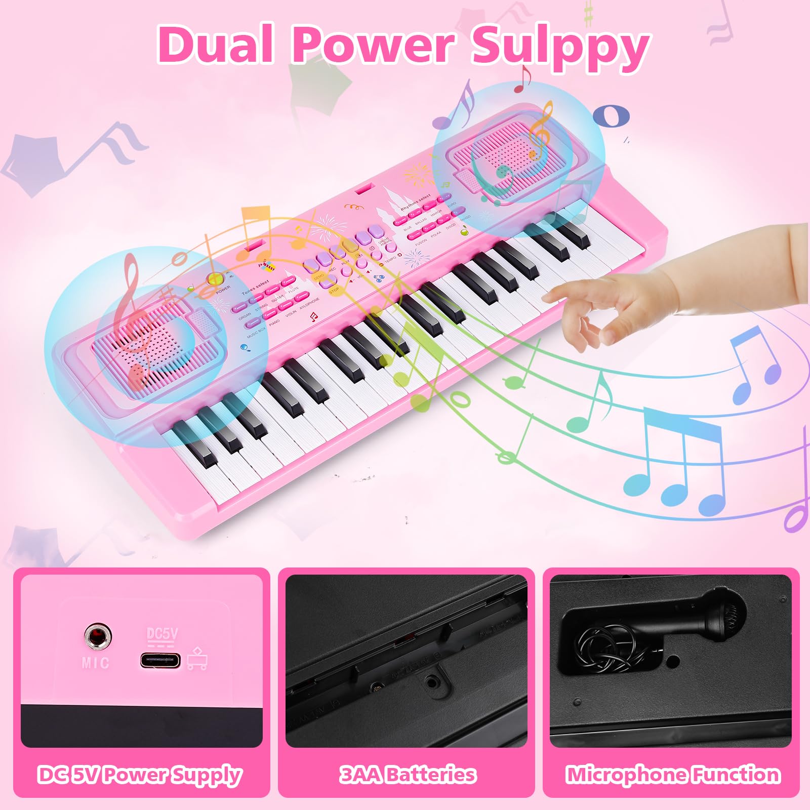 Kids Keyboard Piano, 37 Keys Keyboard Electric Digital Piano, Early Learning Educational Musical Toys Piano for Kids Toddlers Beginners with Music Stand, Microphone - Christmas Birthday Gifts, Pink