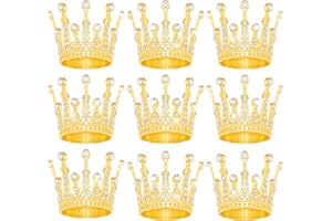 JITINX 9 Pieces Crown Cake Topper, Princess Little Crown Heart shaped Diamond Alloy Crown, Mini Crown Children's Birthday Cake Baking Decoration Paper Cup Cake Decoration (Gold Tone Crown)