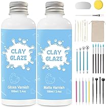 EIGTWEN Vernis à Argile Séché à L'air Libre De 100 Ml Et Kit D'outils De 29 Pièces D'argile, Vernis Brillant à L'air Sec Protège La Poterie De L'usure De La Surface, Les