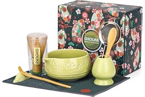 GIIOUNI Matcha Whisk Set, Ceramic Bowl with Spout, Bamboo Matcha Whisk & Spoon, Chasen Holder, Scoop Rest, Sifter, 8-Pcs Japanese Ceremony Matcha Powder Kit–Happy New Year 2026 Gift for Women-Matcha Green