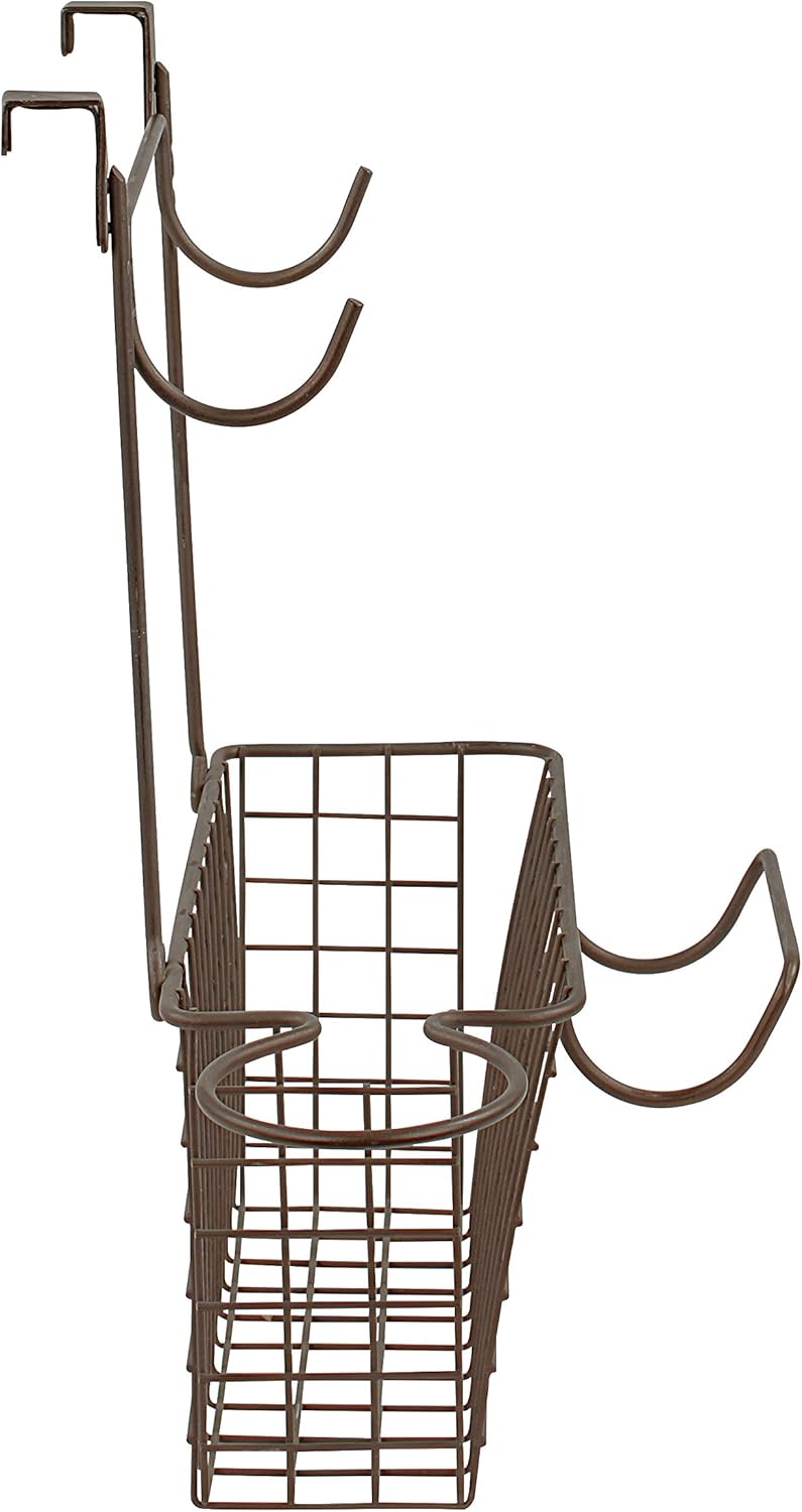 Spectrum Diversified Grid Wide Hair Station Basket Over the Cabinet Door Steel Wire Bathroom Organizer, Includes Hooks for Styling Tools & Loop for Blow Dryer, Bronze: Home & Kitchen