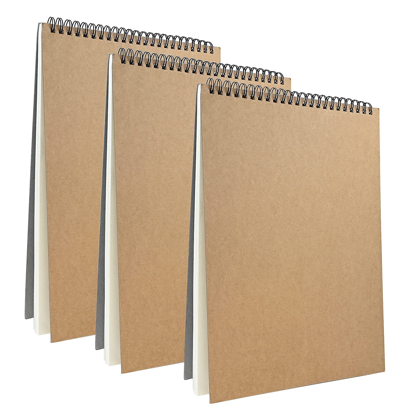 SIMDAO 3 Pack A4 Sketch Books, Spiral Bound Sketchbook 90 Pages /30 Sheets, Kraft Cover Hardback Sketch Pad, Sketch Book for Landscape, Artist Painting, Watercoulor(120g)