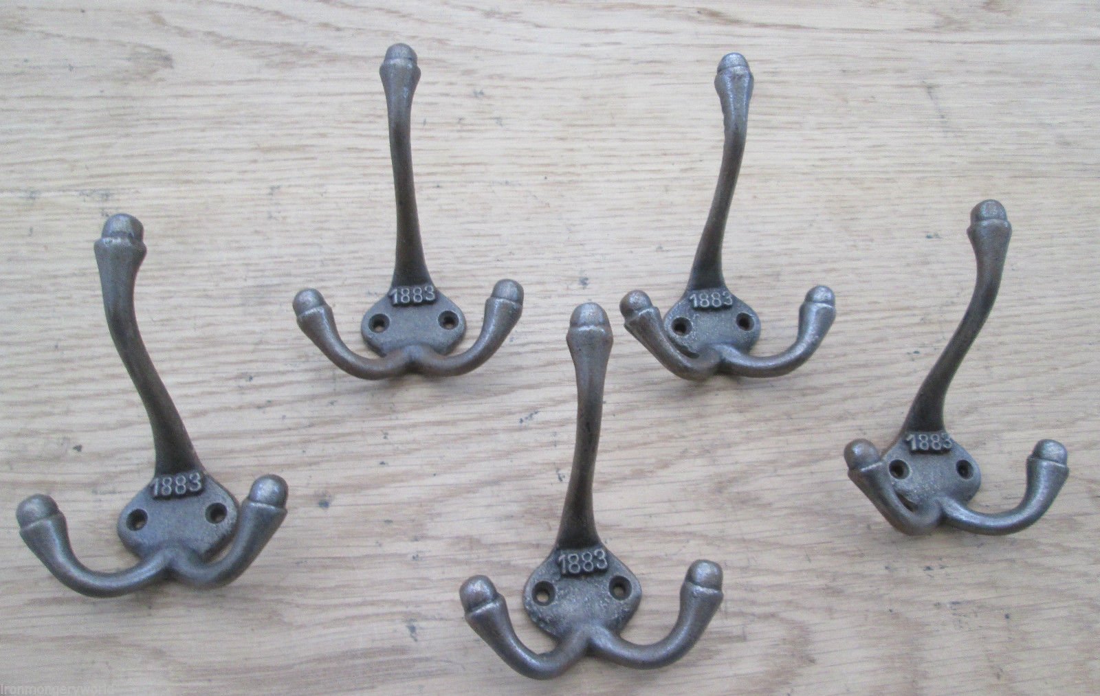 Ironmongery World 5 X 1883 Classic Antique Style Triple Coat Hook Cast Iron Hat Rack Hanger