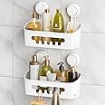 LEVERLOC Shower Caddy Suction Cup 2 Pack, Shower Organizer Removable Bathroom Shelf, Storage Suction Powerful Max Hold 22lbs Bathroom Caddy Waterproof Holder, White