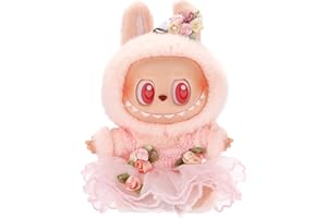 ALTRJO Designed for Labubu Clothes, Adorable Chic Dress Set for 17cm Labubu Dolls, Doll Clothes for Labubu Accessories (NO Doll) (Pink Flower Skirt + Hairband)