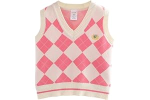 WoHaHa Toddler Baby Boy Girl V-Neck Sweater Knit Vest Argyle Sleeveless Cotton Uniform Kids Fall Tank Tops Pullover Knitwear