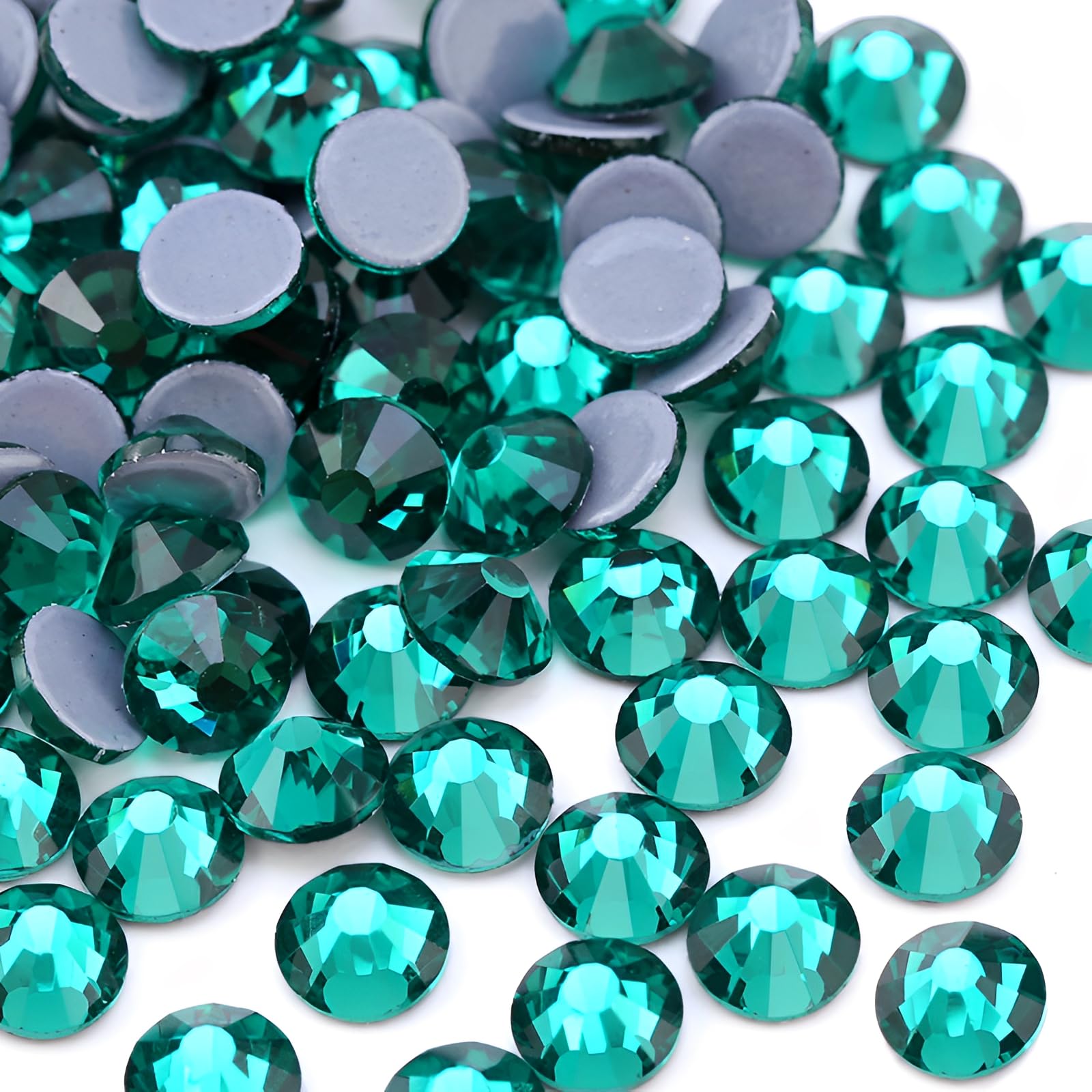 Jollin 576pcs Hotfix Crystal Flatback Rhinestones Glass Diamantes Gems for Crafting Art Crafts Decorations Clothes Shoes 6.4mm SS30 Peacock Green