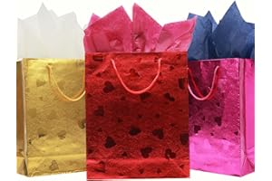 LWBDD 2 Pieces of 13 inch Heart Gift Bags for Valentine's Day Mother's Day Father's Day (Gold Rose Red)