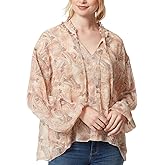 Jessica Simpson Womens Celeste Neck Tie Long Sleeve Boho Top