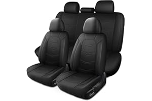HChengkikz Car Seat Covers Full Set,Leather Car Seat Covers,Breathable and Sporty Car Seat Cover,Universal Fit Anti-Slip Seat Covers for SUV Cars Sedan and Truck(Full Seat,Black,N2)
