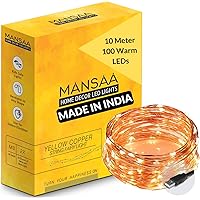 MANSAA® 10 MTR 100 LED USB String Light for Decoration, 1 Warm White LED Light with USB, Made in India, Pack of 1