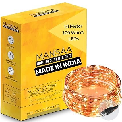 MANSAA 10 MTR 100 LED USB String Light for Decoration, 1 Warm White LED Light with USB,