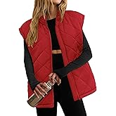 Zeagoo Womens Oversized Puffer Vest Zip Up Stand Collar Lightweight Sleeveless Warm Outerwear Padded Jacket Winter Coat Red M