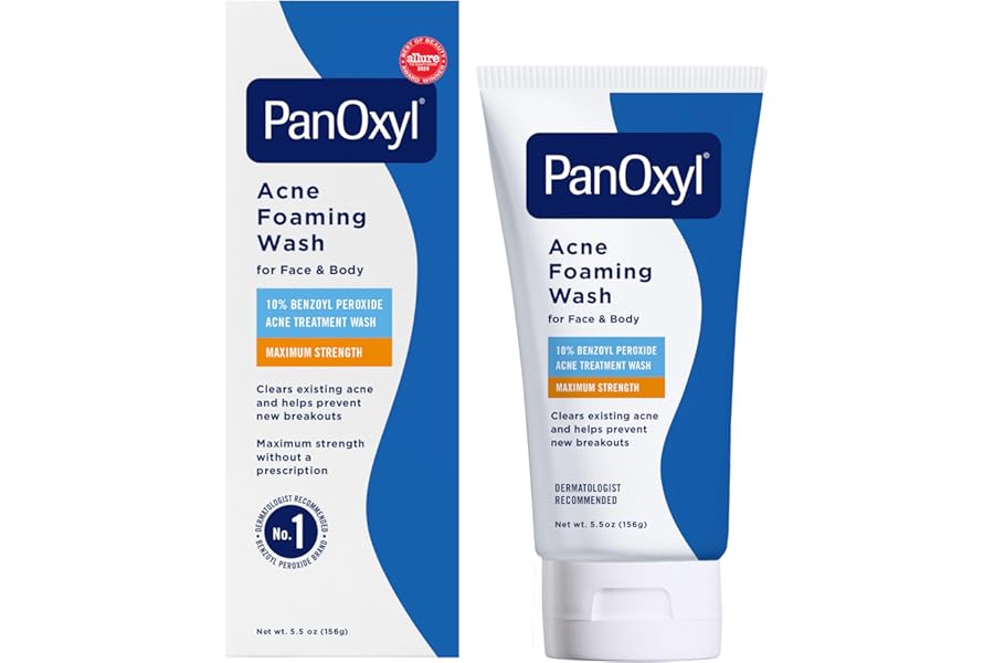 PanOxyl Acne Foaming Wash Benzoyl Peroxide 10% Maximum Strength Antimicrobial, 5.5 Oz