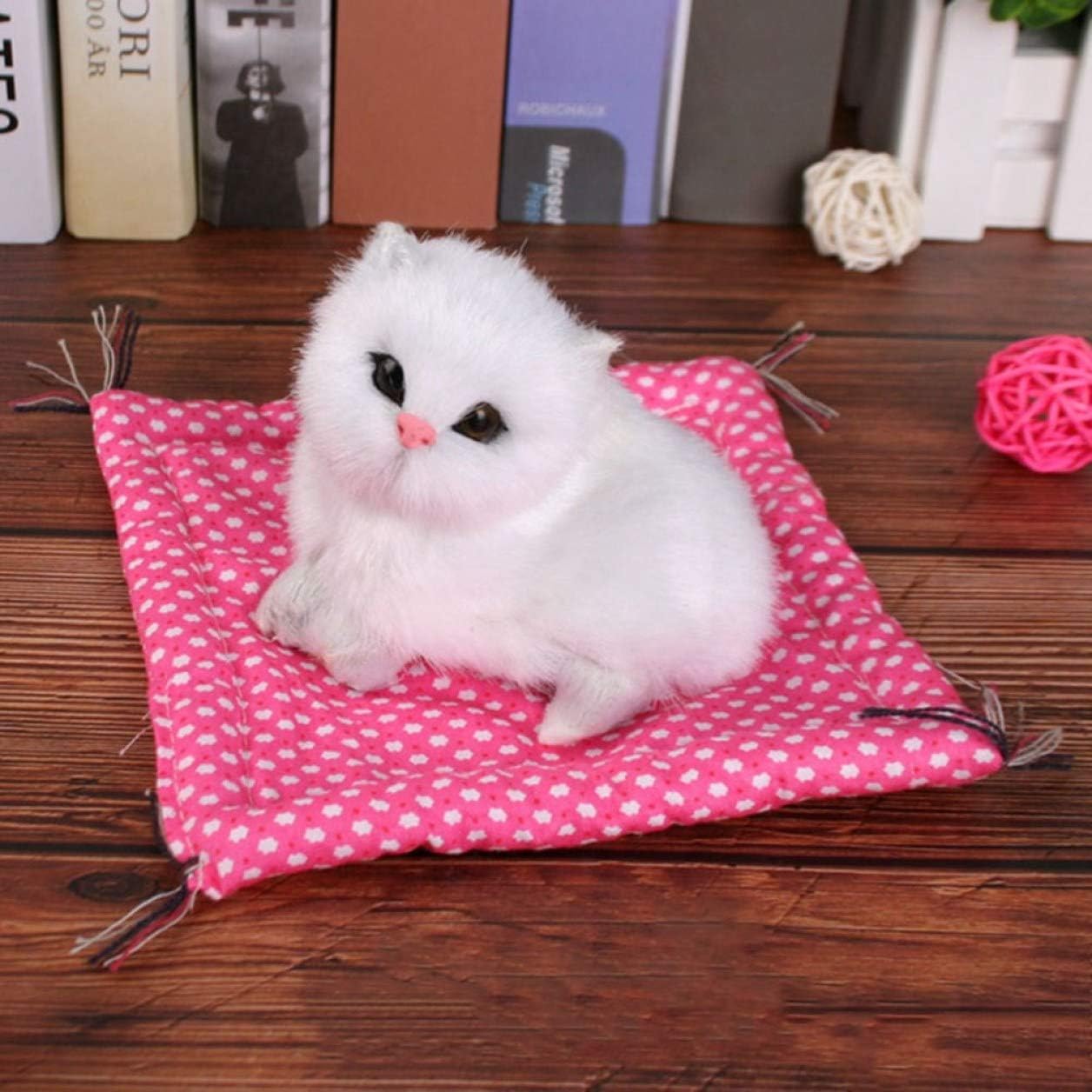 HongG Characteristic 1X Mini Sleeping Simulation Cat Kitten Plush Doll Cloth Mat Ornament Home Decor(None White)