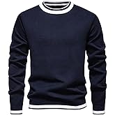 SHENHE Men's Fleece Sweater Crew Neck Striped Trim Chunky Knit Sweater Fall Pullover Top