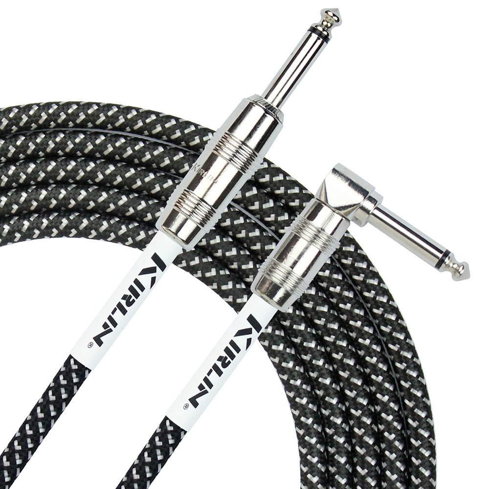 Kirlin IWC202PNBK-20FT Fabric Straight-Angled Instrument Cable Guitar Lead, Black, 20 ft