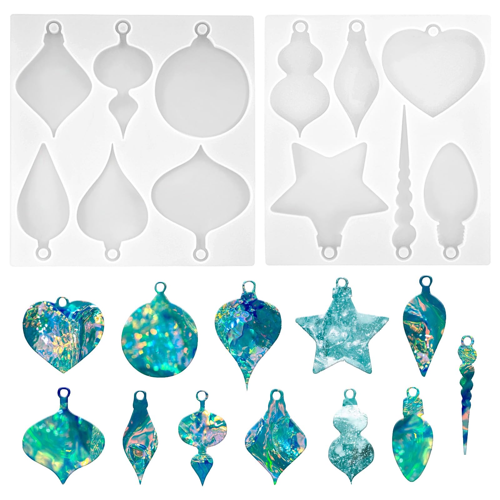 2PCS Christmas Decoration Moulds, Xmas Silicone Pendant Molds, Necklace Jewelry Epoxy Resin Casting Moulds, for DIY Christmas Decoration Necklace Earrings