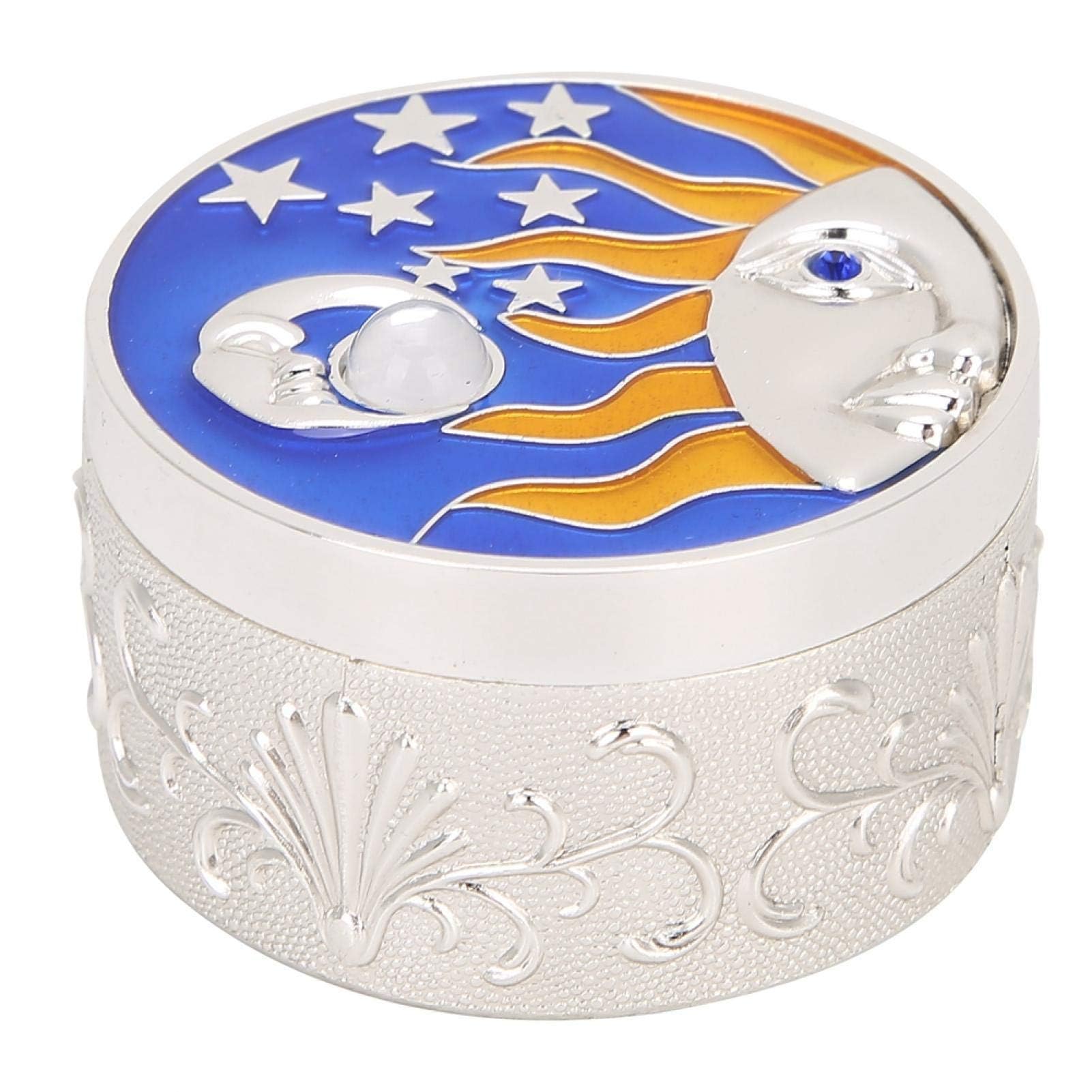 Agatige Small Jewelry Box, Silver Vintage Star Moon Pattern Metal Trinket Storage Box Small Storage Box Gift Box for Ring Necklaces Earrings Keepsake Display Organizer