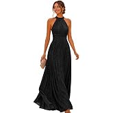 Ever-Pretty Women's Maxi Halter Formal Dress Stretchy Glitter Evening Gowns | Pleated, Sleeveless, Ruched Empire Waist, Formal Wedding Guest Dress, Mother of the Bride Dress