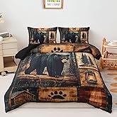 AILONEN Black Bear Comforter Set Queen Size,Rustic Bear Bedding Set for Kids Boys Girls,3-Piece Wildlife Themed Hunting Comforter with 2 Pillowcases