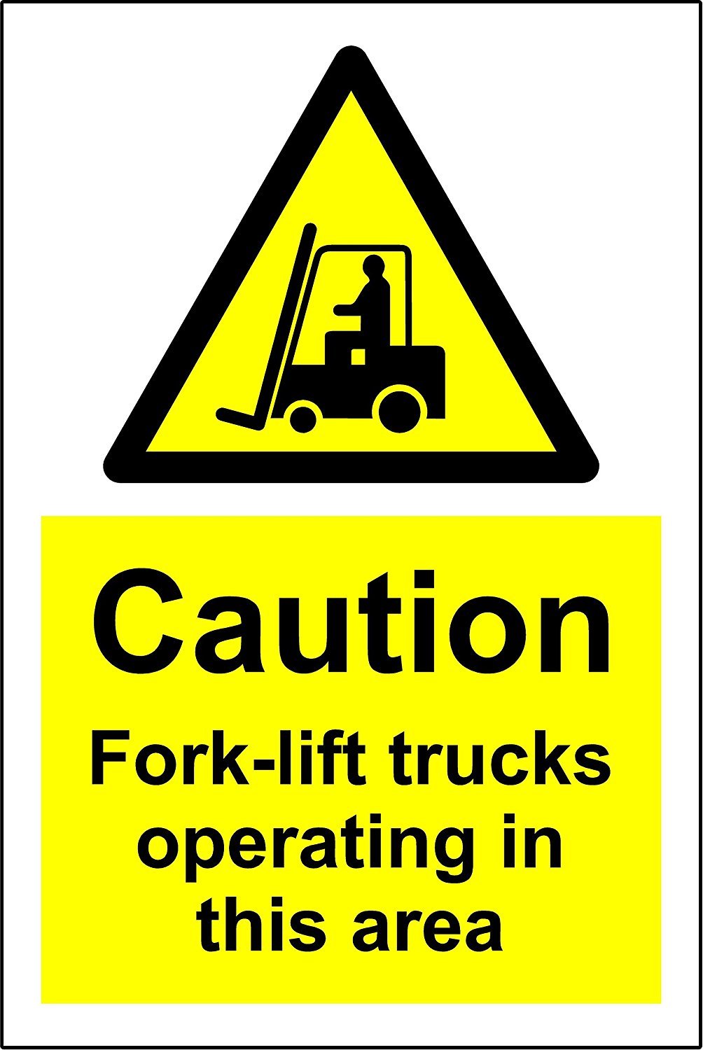 Warning Caution fork-lift trucks operating in this area safety sign - 1.2mm rigid plastic 300mm x 200mm โ image 1
