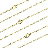 ALEXCRAFT Wholesale 12PCS Gold Plated Solid Brass Satellite Beaded Curb Thin Chain Necklace Bulk for Jewelry Making (18 Inch(1.5mm))