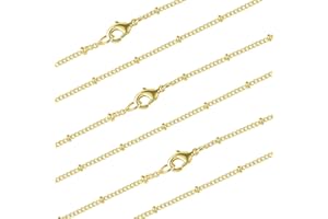 ALEXCRAFT Wholesale 12PCS Gold Plated Solid Brass Satellite Beaded Curb Thin Chain Necklace Bulk for Jewelry Making (18 Inch(1.5mm))