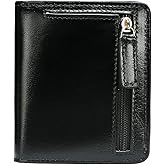 Itslife Women's Rfid Blocking Small Compact Bifold Leather Pocket Wallet Ladies Mini Purse with id Window (Waxed Black)