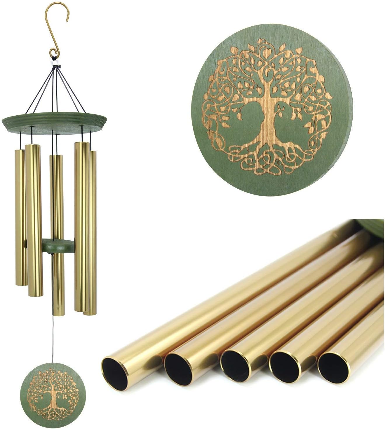 EEIEER Wind Chimes Outdoor Metal,Amazing Grace Wind Chimes Memorial Tuned Wind Chimes with 5 AluminiumTube for Garden Balcony Indoor Hang Decor (36" Gold)