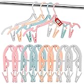 KNZIFPD 8 Pack Foldable Travel Hangers with 16 Clips & Folding Hanger - Space Saving Portable Collapsible Hooks for Cruise, RV, Hotel (Assorted Colors)