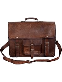 KPL 18 Inch Vintage Men's Brown Handmade Leather Briefcase Best Laptop Messenger Bag Satchel