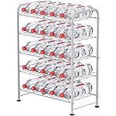 BTY 5 Tier Water Bottle Organizer Small Water Bottle Holder Stand Freestanding Metal Bottled Water Rack Dispenser for Kitchen, Pantry Organization and Storage, Silver