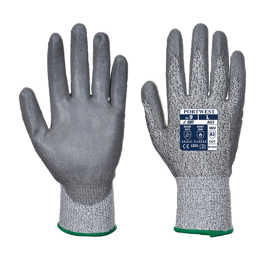 Portwest A622 Cut Resistant MR PU Palm Glove Grey, XX-Large