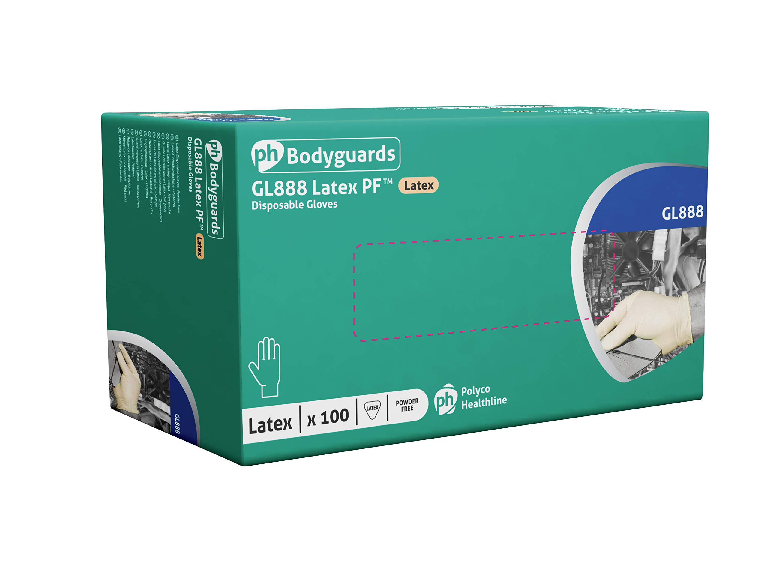 Polyco GL8885 Bodyguards 4 Latex Powder Free Disposable Glove, Size XL, White