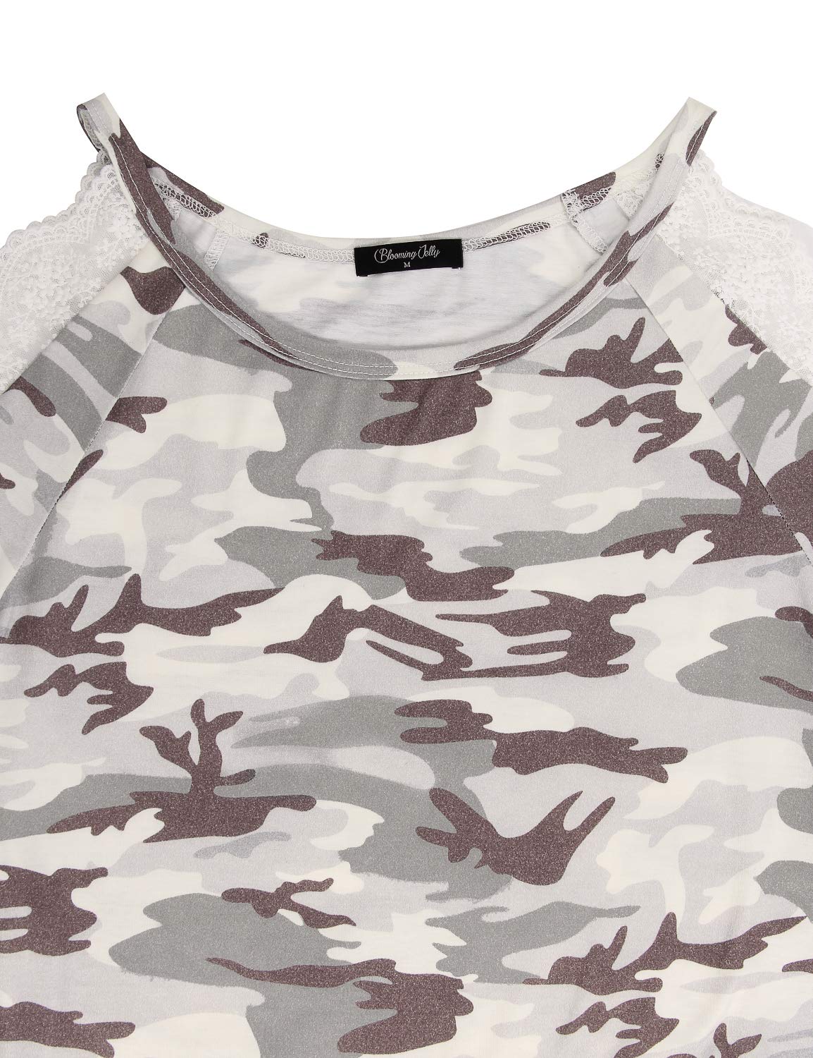 BMJL Women\'s Long Sleeve T Shirt Camo Print Cold Shoulder Tops Lace Cute Blouse(M,Camo Print)