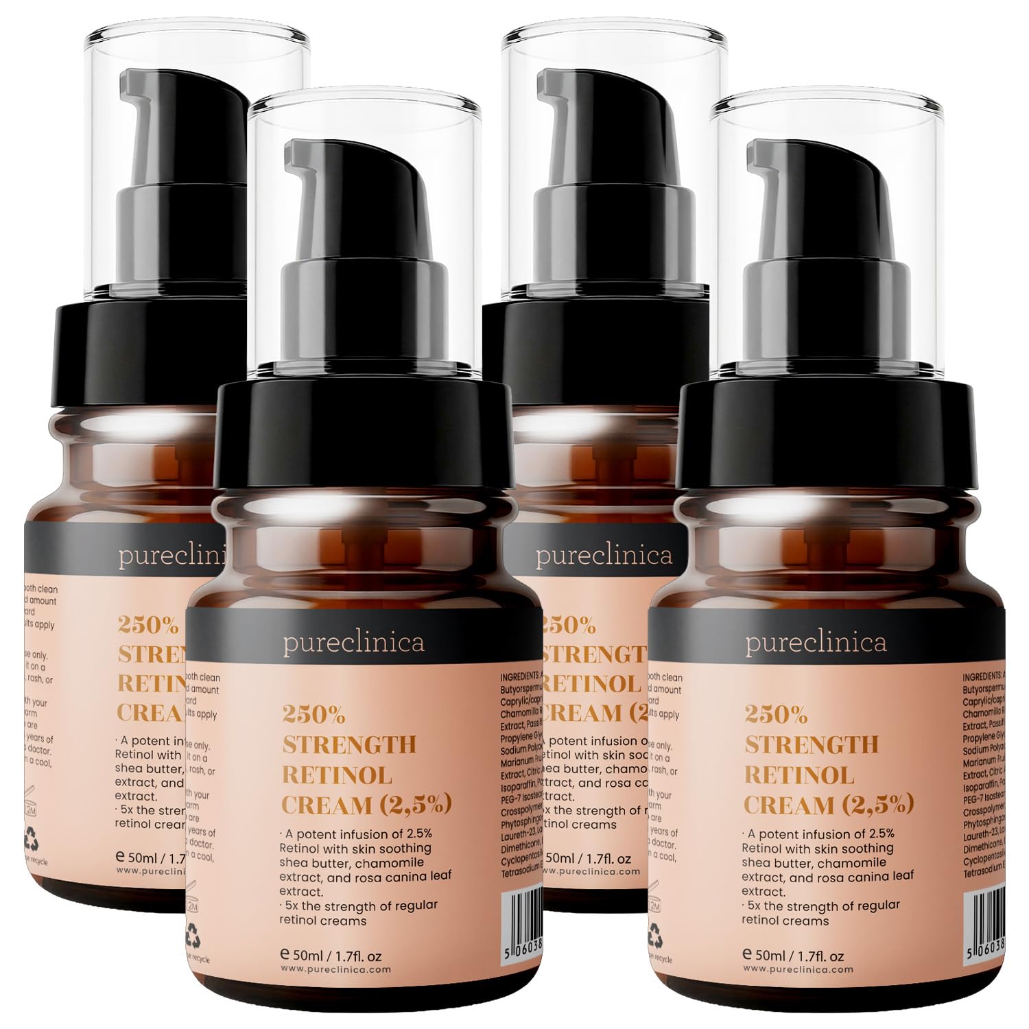 250% Strength Retinol Cream - 50ml/ 1.7 fl. oz. Potent Anti-aging, with 2.5x More Active Ingredients (4 bottles)