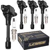 Set of 4 Ignition Coils &amp; Spark Plugs for Nissan Altima Rogue 2.5L L4 UF549 | for 2007 2008 2009 2010 2011 2012 2013 2015 Altima Rogue Sentra Versa Cube NV200 Spark Plugs Coil Packs Set 2.5 1.8 1.6 2.0