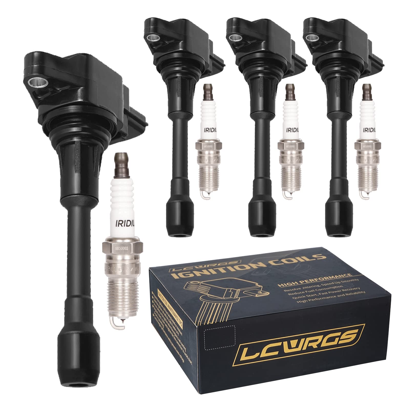 Photo 1 of Set of 4 Ignition Coil Pack and Spark Plugs Fits for 2007 2008 2009 2010 2011 2012 2013 Nissan Altima Versa Sentra Rogue Cube NV200 2.5 1.8 1.6 2.0 L4 Spark Plugs Coil Packs Replaces# UF549 & 9029