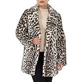 LUSI MADAM Women's Faux Fur Jacket Leopard Print Coats Fall Winter Warm Lapel Cardigan Fluffy Faux Fur Coat with Belt Pockets