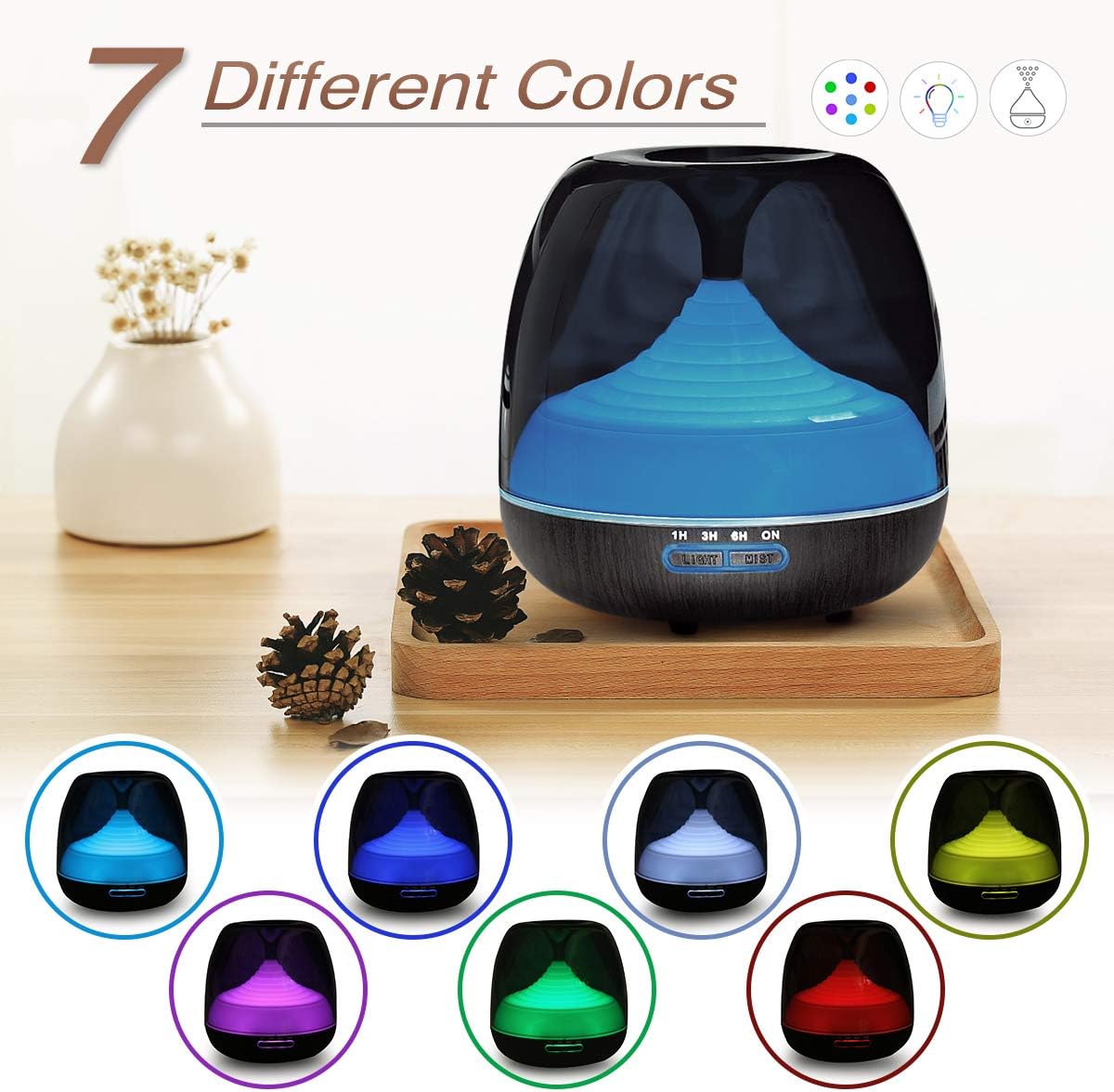 Aroma Oil Diffuser, Luckyfine Essential Oil Diffuser with 7 Colors Ultra Silent LED Nebulizer Aroma Lamp 500ml for Living Room, Bedroom, Office, Yoga, Spa and etc.