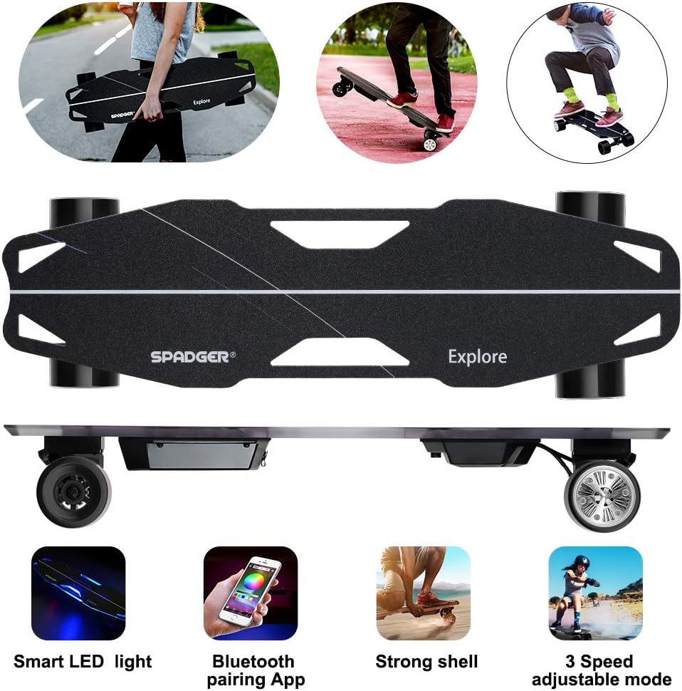 Spadger Electric Skateboard D5X Plus 35’’ Boosted Longboard, 23Mph 900W Dual Motor, 12 Miles Range, Load up to 264Lbs, with Wireless Remote Control & APP Control Bulit-in LED Lights