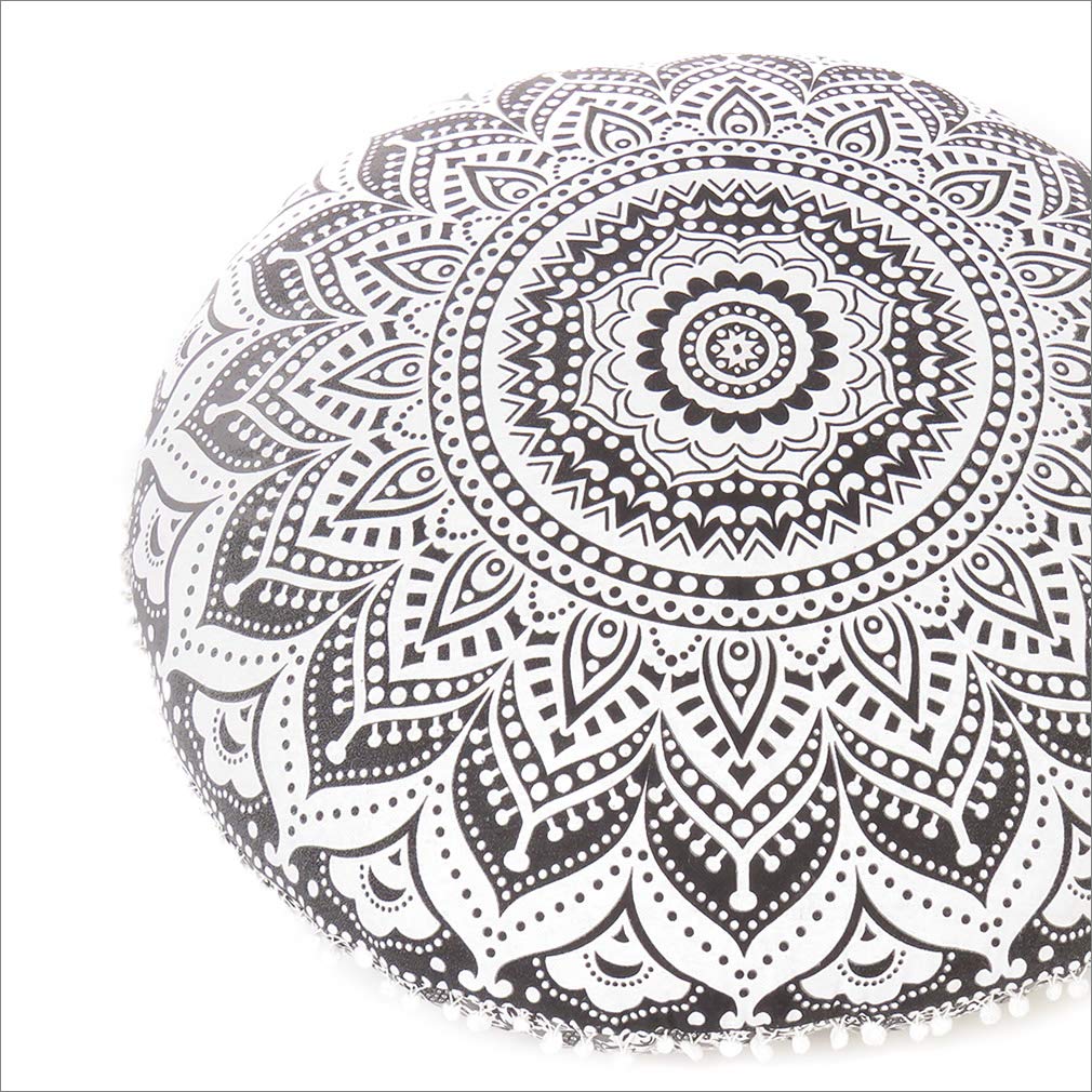 32" Mandala Large Floor Pillow Cover Meditation Cushion Seating Throw Hippie Round Colourful Decorative Bohemian Accent Boho Chic dog bed Indian Pouf Ottoman Handmade COVER ONLY (Ombre-Black)