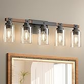 Amico Farmhouse Vanity Light Fixtures, Rustic 5-Light Industrial Painted Wood Lights for Bathroom, Vintage Black Wall Sconces